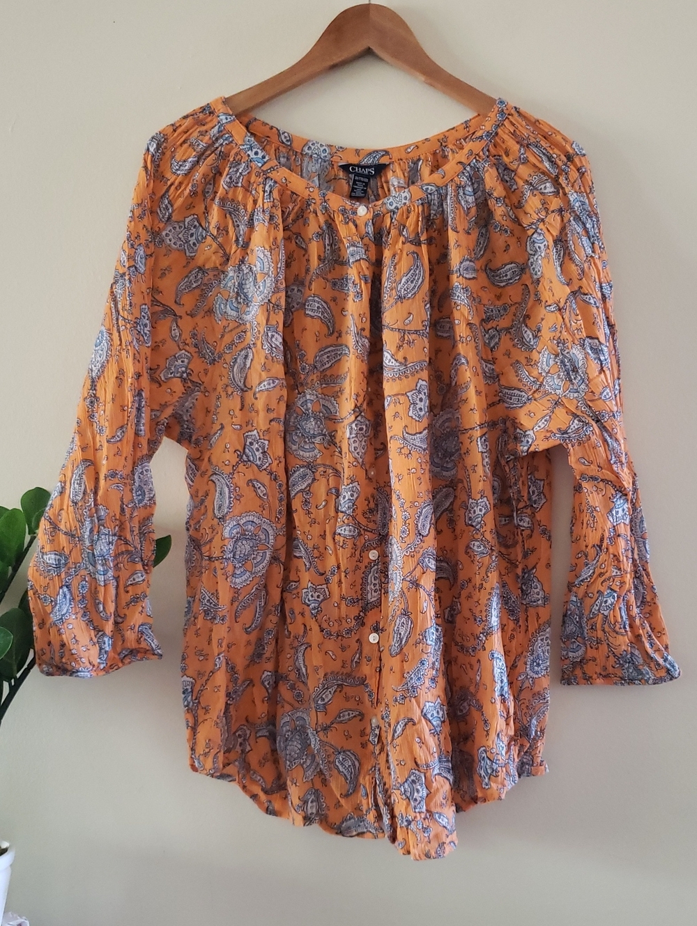 CHAPS  Ralph Lauren Gauzy  Orange Floral Button Long Sleeve Shirt - 2X